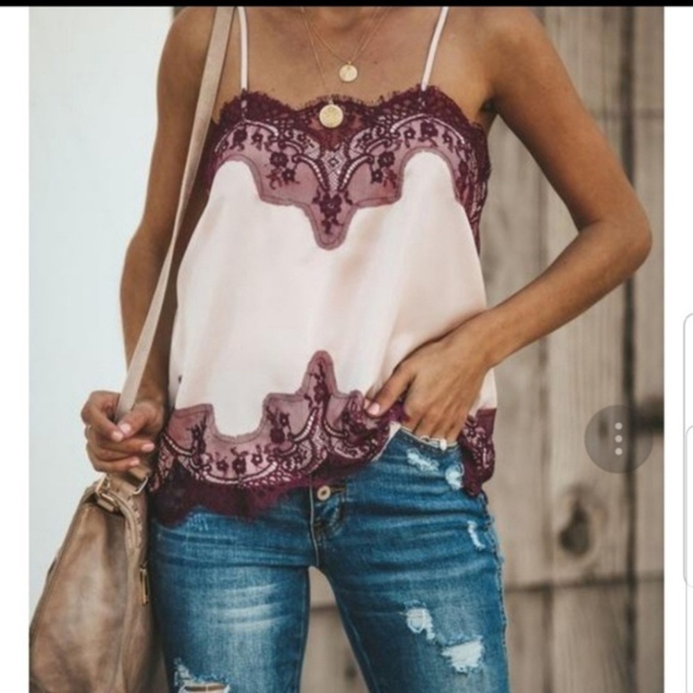 Colette Lace cami in wine/blush
